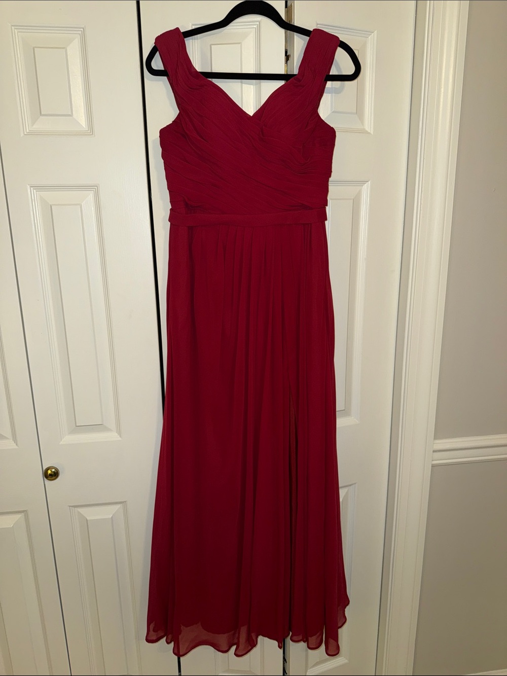 Azazie Audrianna Burgundy Off the Shoulder V-Neck Chiffon Maxi Dress